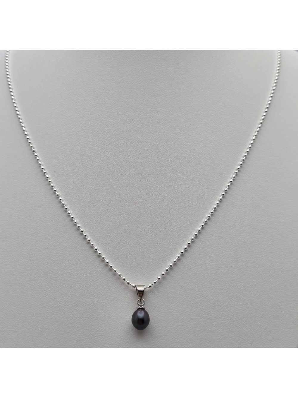 Freshwater Black Dark  Real Pearl Necklace 18” Silver Plated Ball Chain NWOT